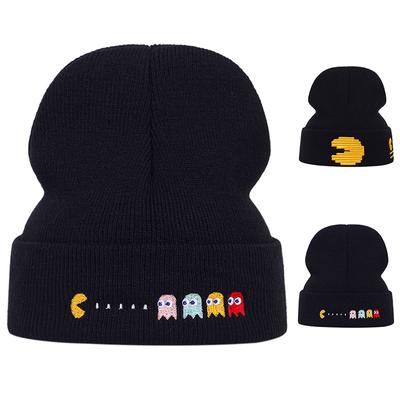 Little Monster Eating Bean Embroidery Knitted Hat Winter Outdoor Warm Hats Cycling Windproof Cap Beanies Caps