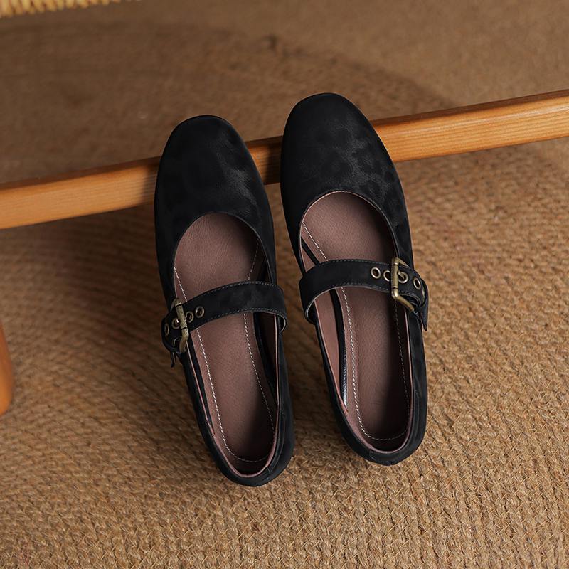 Krazing Pot Cow Skin Spring Summer Size 43 Size 42 Size 41 Thick Low Heels Women Round Toe Leisure Leopard Pumps