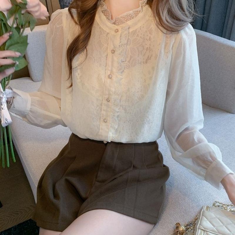 French Sweet Fringed Chiffon Shirt for Women, Loose and Elegant, Long-sleeved Top As A Base Layer for Autumn and Winter