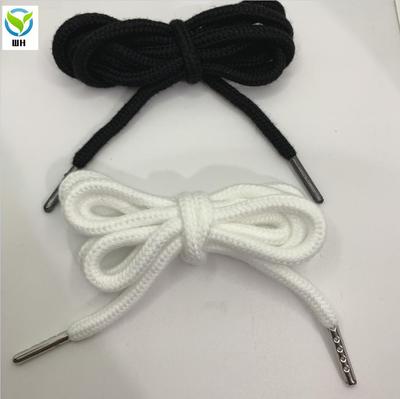 6mm Black & White Cotton Rope Drawstring with Metal Tips for Sweatshirts, Hats, Sports Pants, and Bags