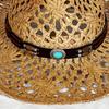 Ethnic Western Styles Natural Paper Straw Hat Sun Protection Rolled Brims Design For Beach Camping Outdoor Activities