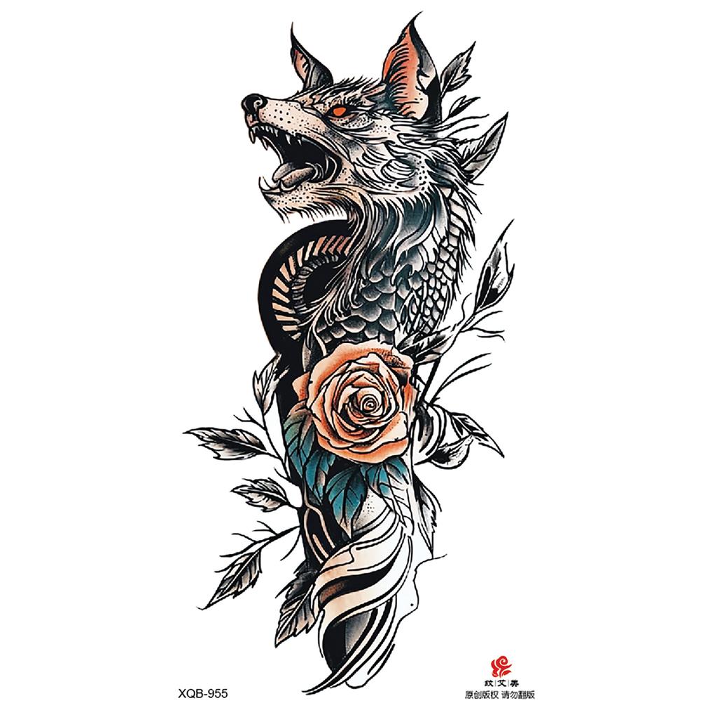 2026 Nuovo Tatuaggio Temporaneo Impermeabile Adesivo Fuoco Foresta Leone Lupo Tigre Flash Tatuaggi Uomo Corona Corpo Braccio Finto Tatuaggio