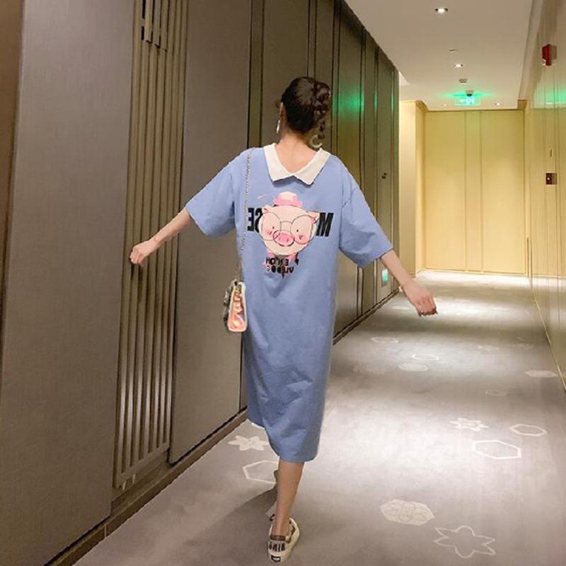 

Мультяшная кукла, ведущая студентка, летнее свободное женское платье с короткими рукавами, выше колена, прикрытое животом 3XL синий