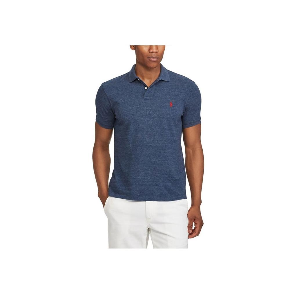 Polo Ralph Lauren SS22 Poloshirt mit gesticktem Logo, Slim Fit, einfarbig, Blau, MNPOKNI1N810210-E50