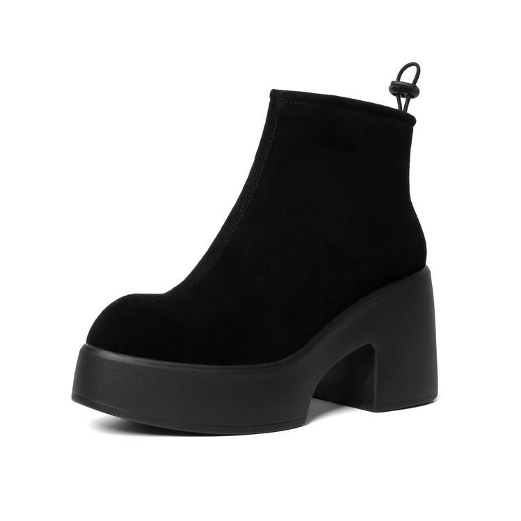 Leather Platform Martin Boots Women's 2025 New Autumn and Winter Velvet Small Thick Heel Short Boots Women's High Heel Cigarette Boots