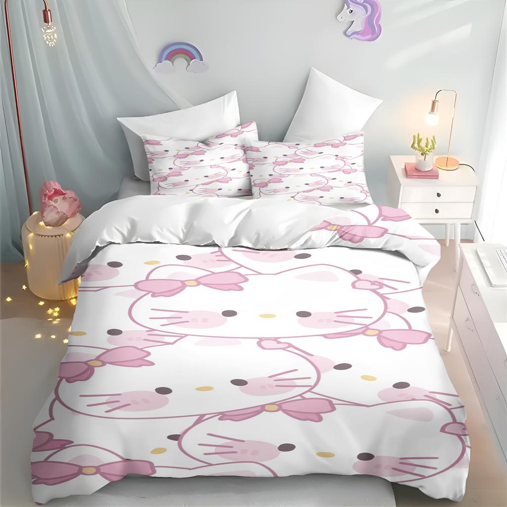 MINISO Hello Kitty Copripiumino Cartone Animato Anime Stampato Set Biancheria da Letto Federa per Bambini Stampata Biancheria da Letto Moda per la Casa Ragazzi Ragazze