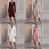Elegante Vestito a Maniche Lunghe da Donna con Scollo a V e Design Spliced per l'Ufficio