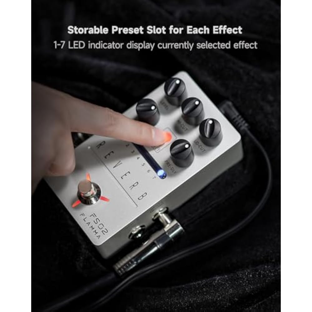 FLAMMA FS02 Digital Reverb Guitar Pedals 7 Classic Effects Trail-on Buffer Bypass Sliver Stereo D...