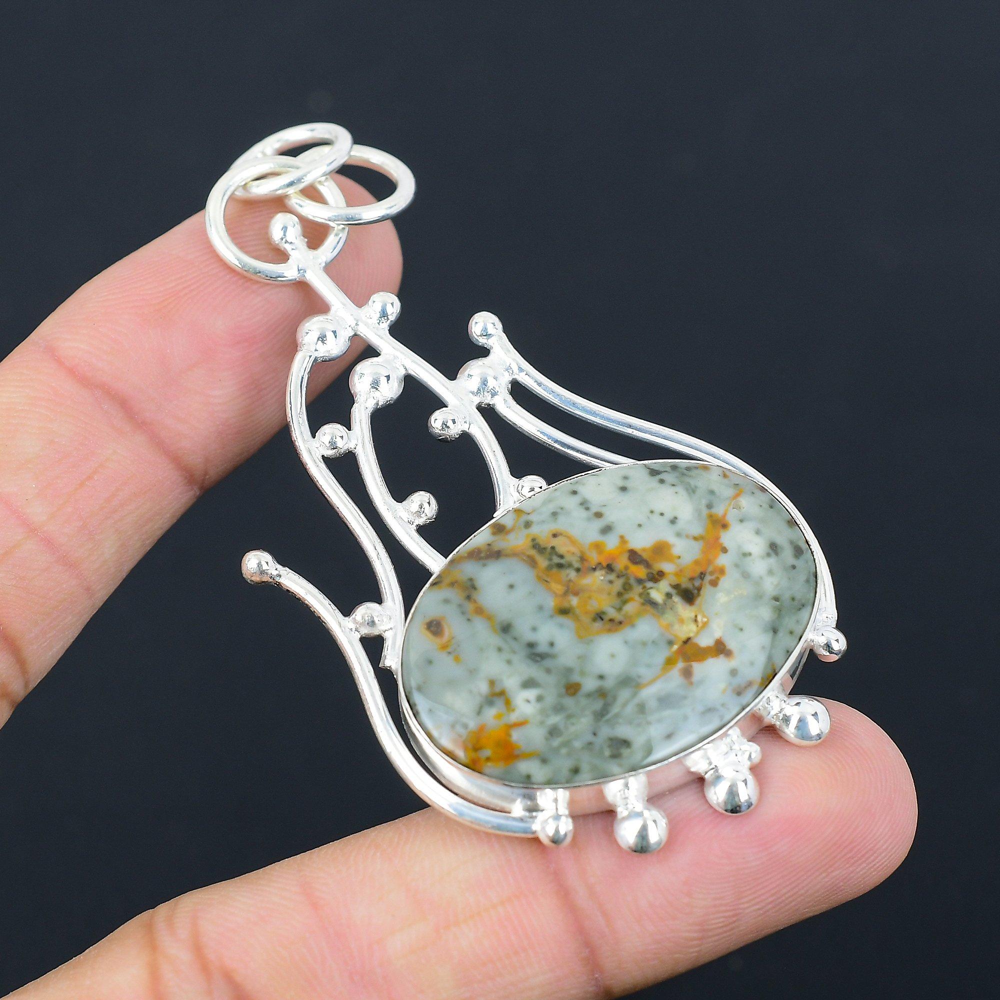 Oval Natural Polychrome Jasper Mother Birthday Engagement New Pendant 925 Silver