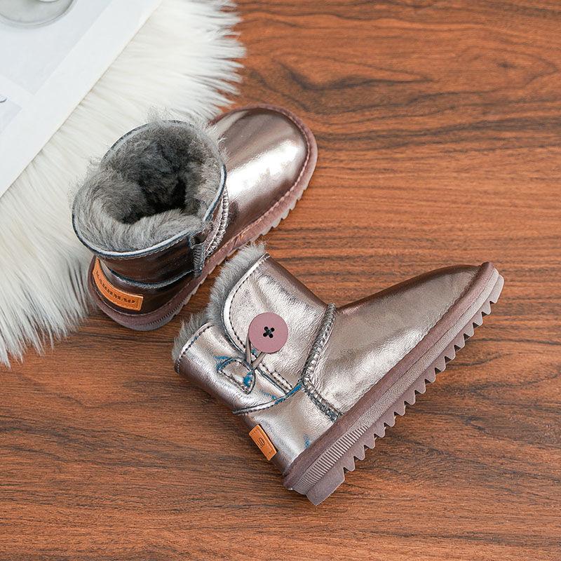 

Children s Waterproof Snow Boots, Cowhide with Sheepskin Wool Lining; Warm Mid-Calf for Boys & Girls. Size 27/17cm Insole