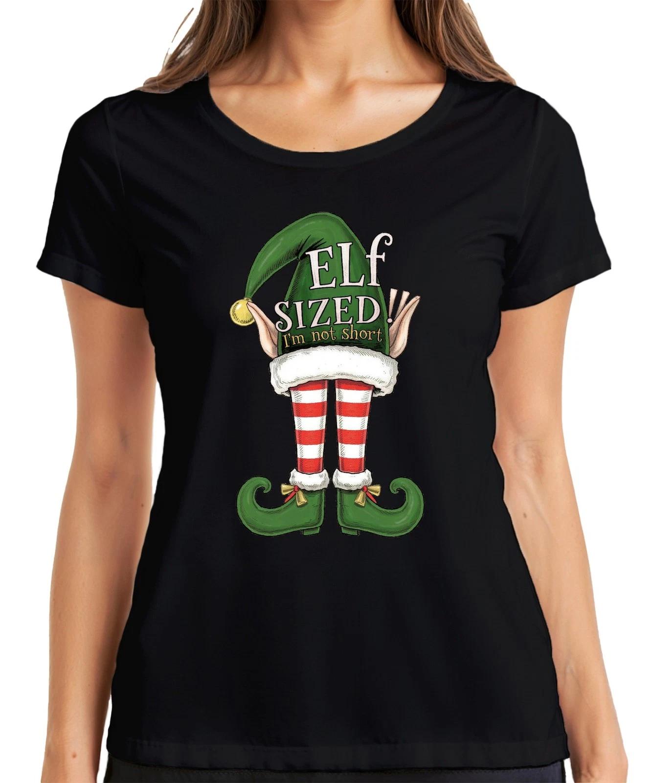 ELF SIZED I m not short lustig Weihnachten Elfen gestreift grün Damen T-Shirt XXXL