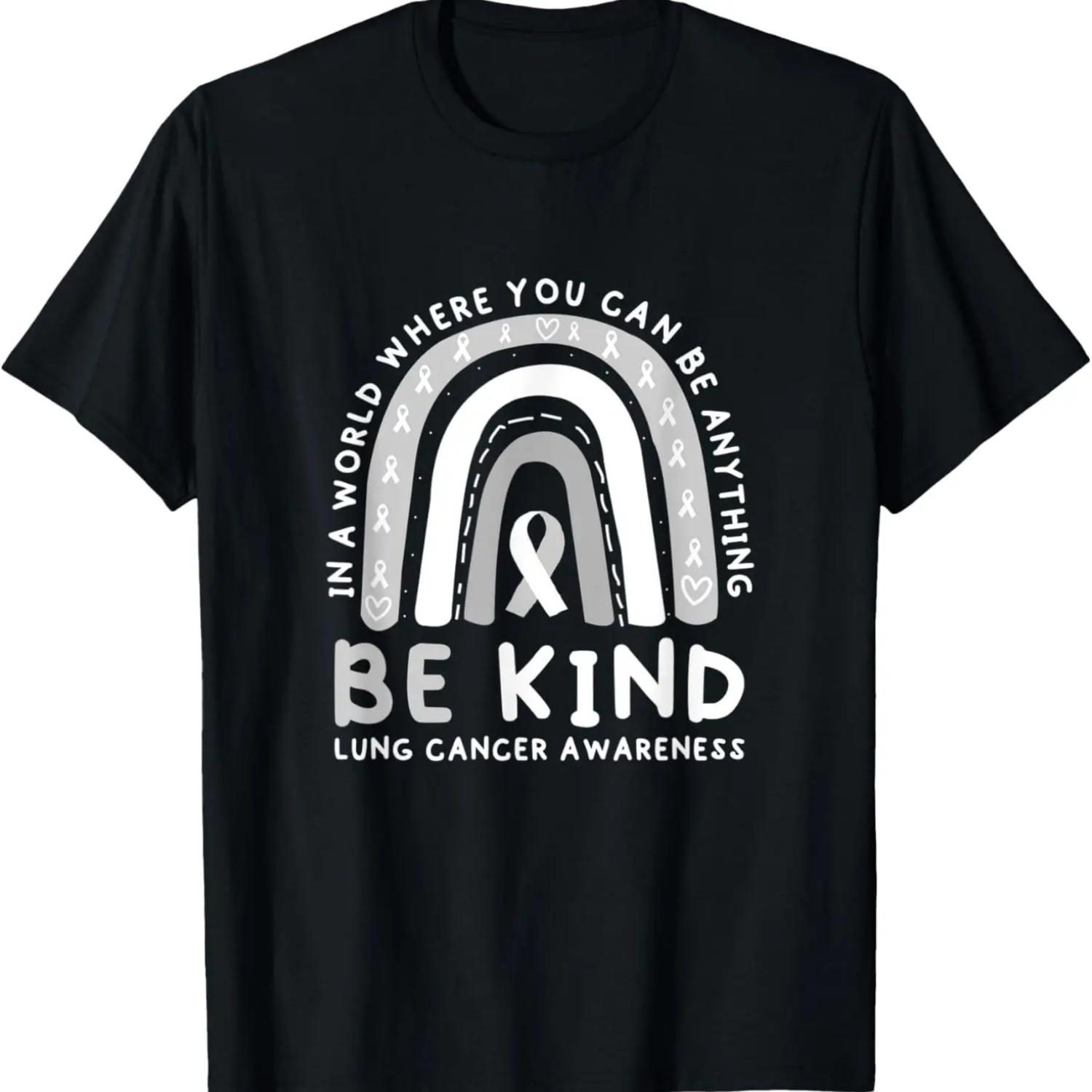 Lung Cancer Awareness Rainbow White Ribbon Be Kind Kindness T-Shirt S чёрный
