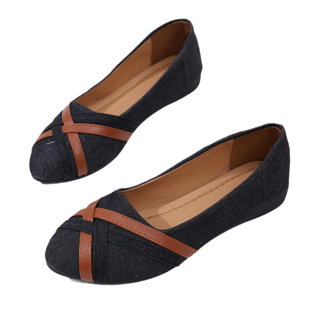 Women's Fashion Denim Large Size Women's Shoes 2025 New Round Head Flat Sole Single Shoes Women's Shallow Mouth One Pedal Casual Shoes