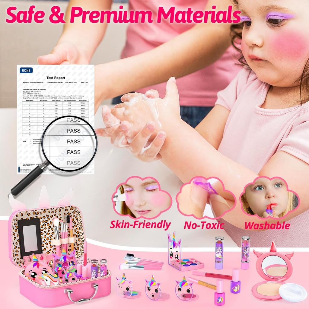 Kids Makeup Kit for Girls, Little Girls Pretend Make Up, Princess Play Makeup Set with Mirror, Toddler Toys Real Washable Cosmetic Set & Nail Kit