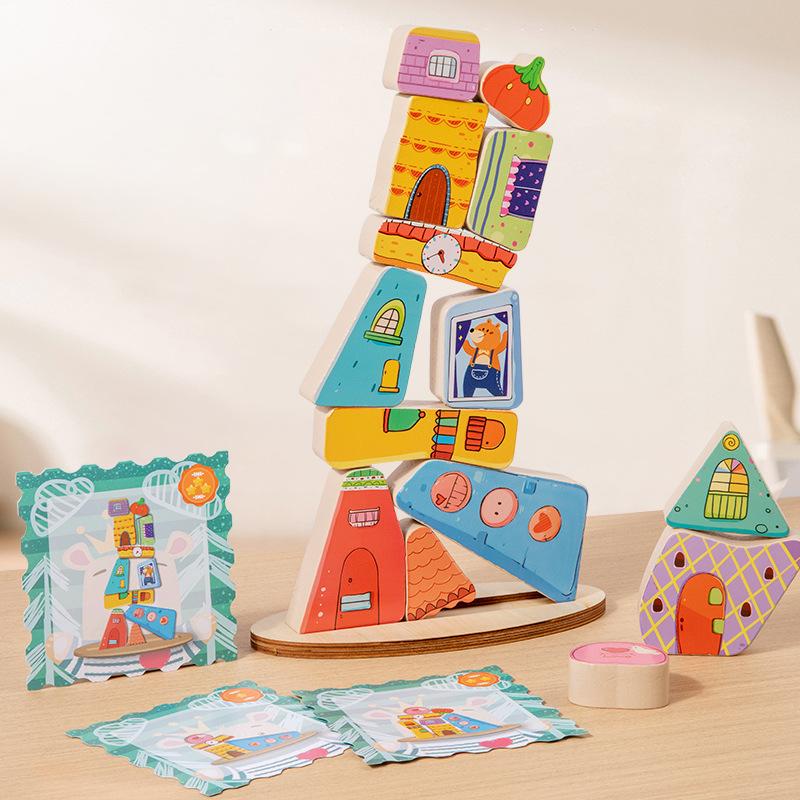 Wooden Three-Dimensional Stacking Music Balance Building Block Children'S Educational Toys Parent-Child Interaction Stacking Height 4-6 Toys
