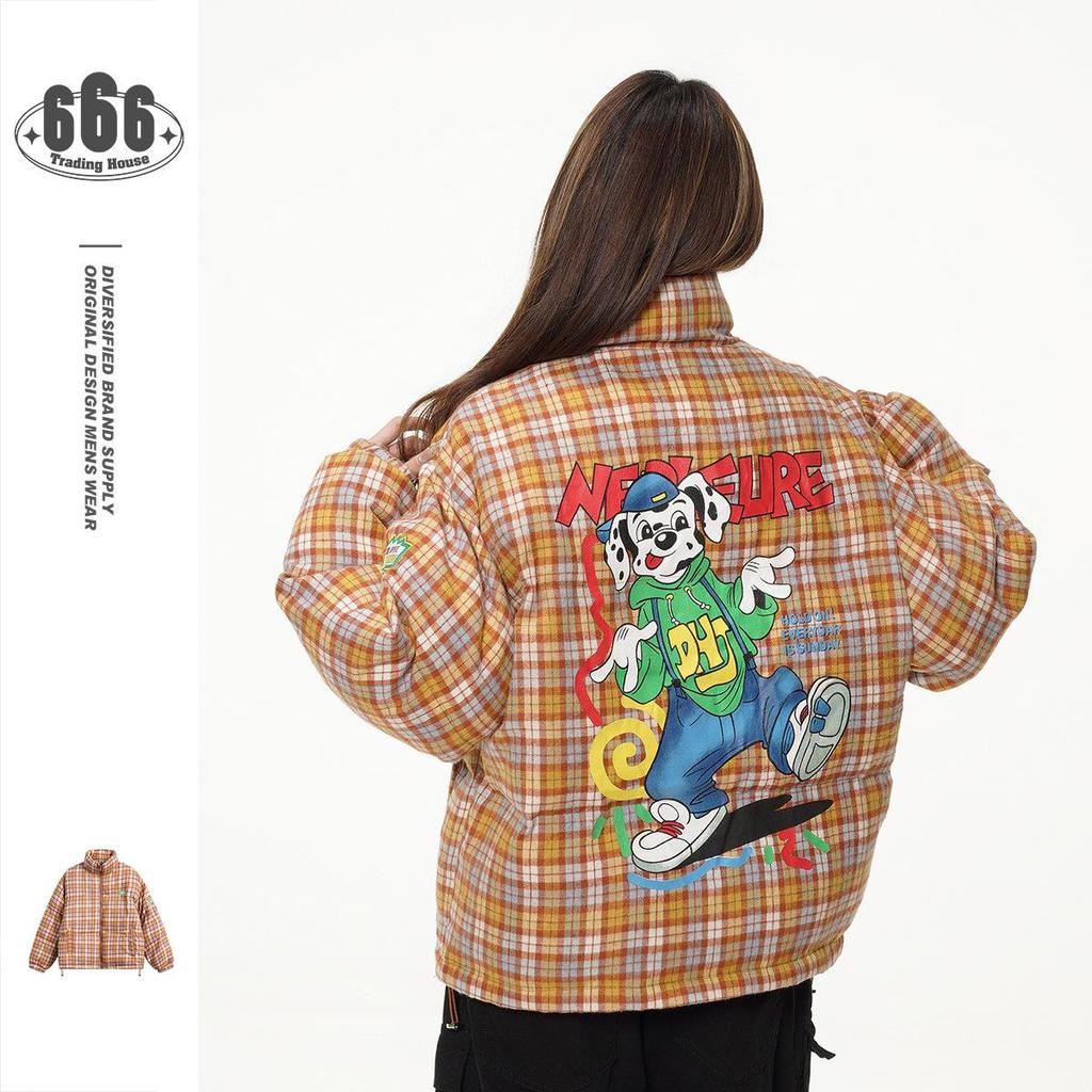 Beast Street Campus Style Karomuster Daunenjacke für Jugendliche - Winter Unisex Stehkragen Dicke Baumwolle MY039