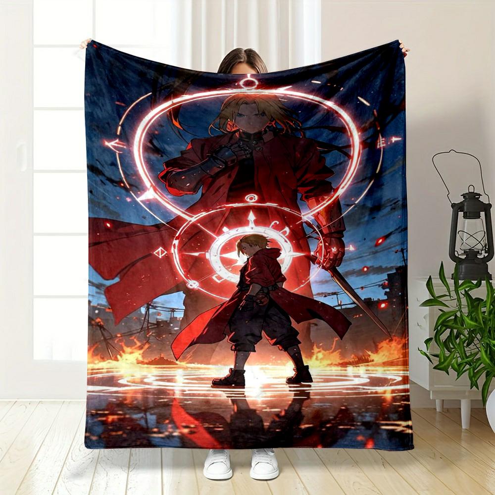 Anime Warriors with Bright Magic Circle Design Flannel Blanket for Bedroom, Living Room, Sofa, and Nap Sofas