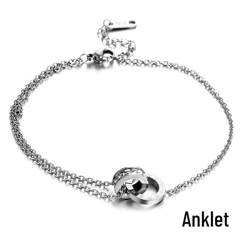 Tide Double-Layer Heart Anklet: 18K Gold-Plated Titanium Steel, Non-fading Fashion Light Luxury for Women