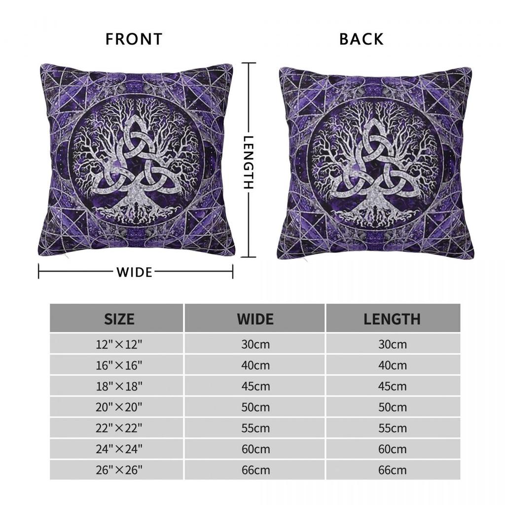 Tree Of Life With Triquetra Amethyst And Silver Square Pillowcase Cushion Cover Pillow Case Throw Pillow Cover for Home Sofa