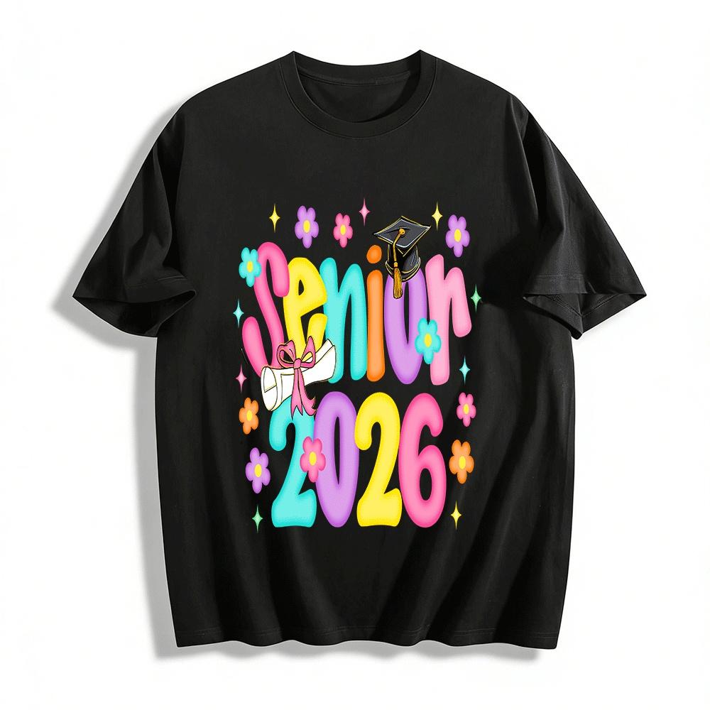 Colorful Print Senior 2026 Graduation Commemorative Casual Top Pure cotton T-shirt XXS