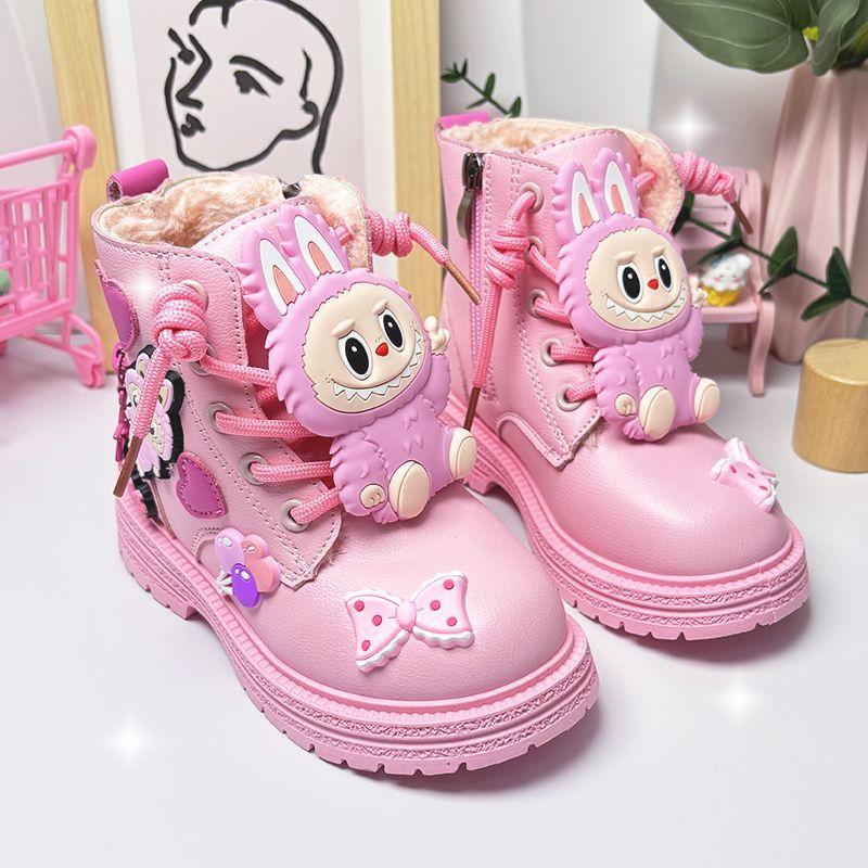Girls' Fashionable Fleece Boots for Autumn and Winter Children's Princess Ankle Boots