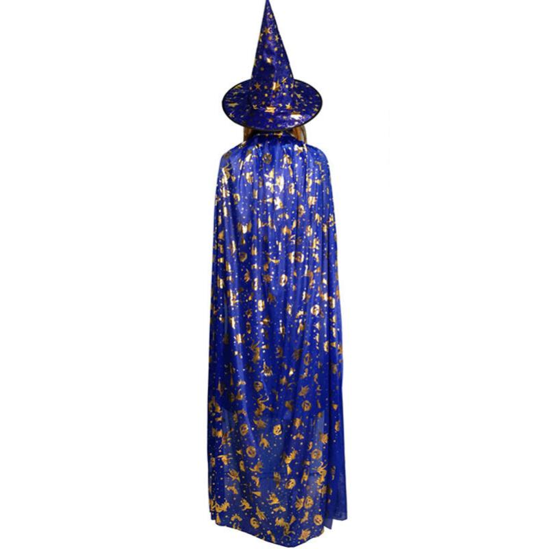 Gold Foil Cloak Costume Witch Hat Kids Adults Halloween Party Performance Stage
