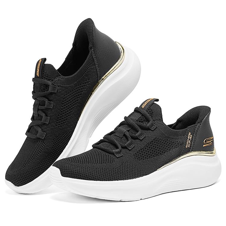 Skechers Bobs Sport Flash Step Shoes Comfortable Sports Lightweight Breathable Low Top Casual Shoes Women Sneaker Black 117617-BLK