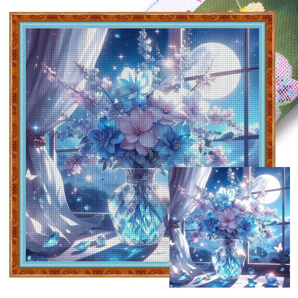 Vollständige Stickerei Öko-Baumwollfaden 11CT Gedruckte Blume Kreuzstich Kit Kunst