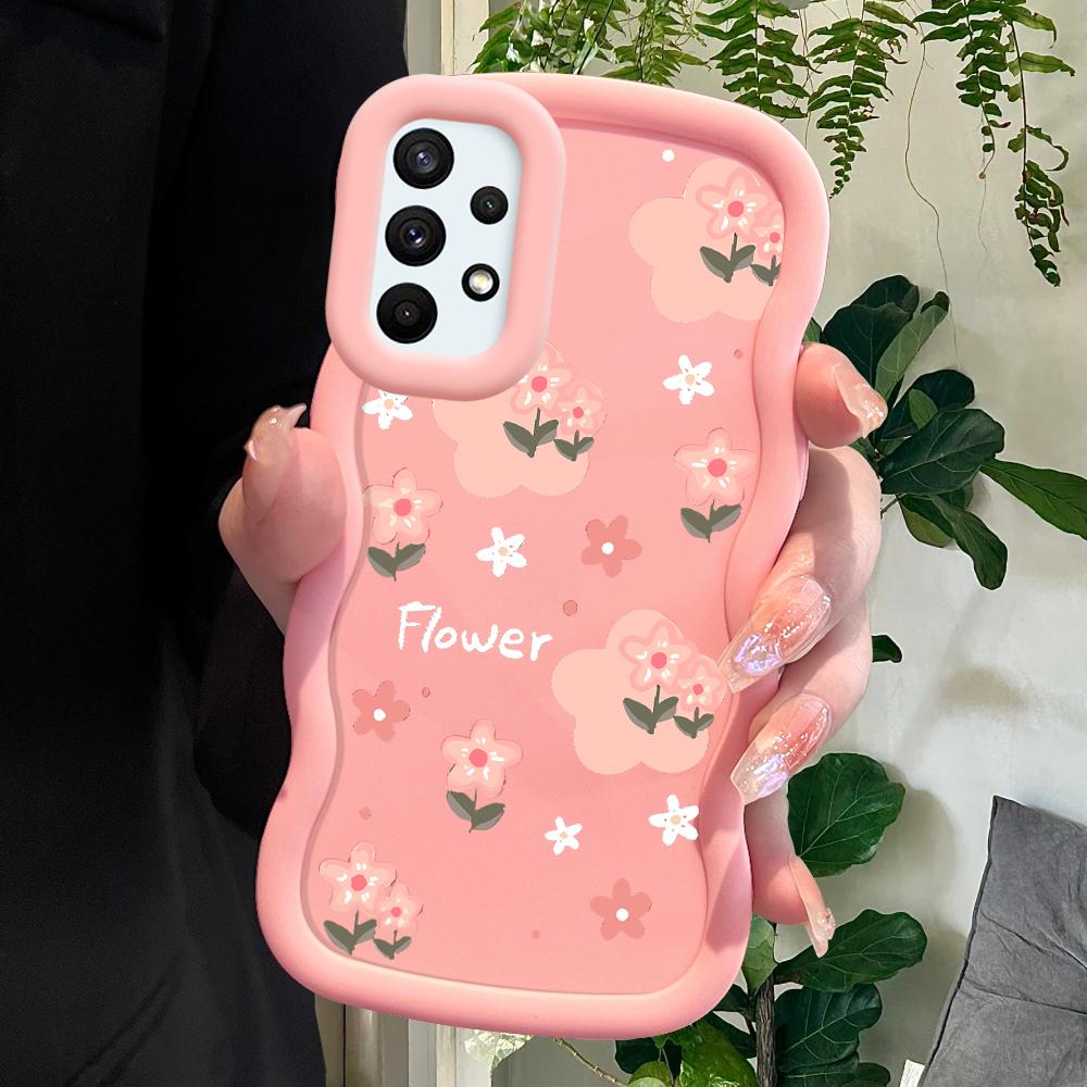 

Окрашенный узор Big Wave Edge Мягкий силиконовый материал Macaron чехол для телефона противоударный защитный резиновый чехол для Samsung Xiaomi Poco Redmi Redmi Note 13 4G розовый