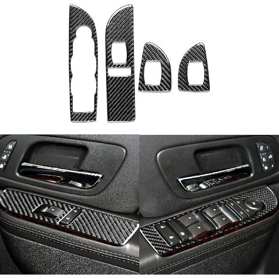 Real Glossy Black Carbon Fiber Sticker Car Inner Door Pull Handle Frame Anti-Collision Cover Trim Compatible with Chevrolet Avalanche/Silverado LTZ