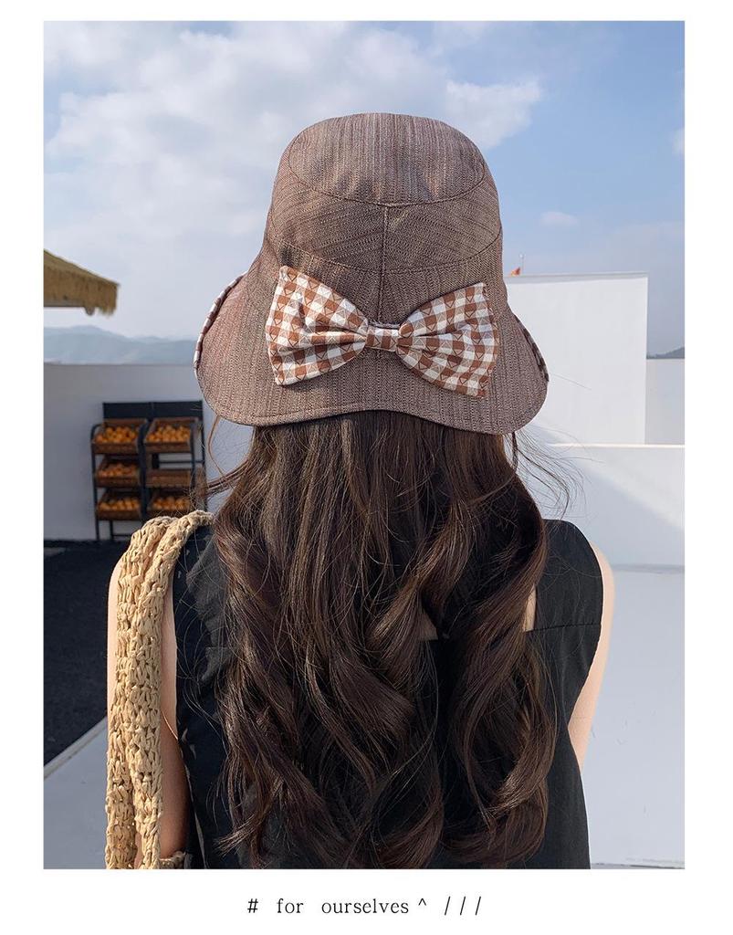 Women's Summer Plaid Bucket Hat: Breathable, UV Protection, Face-Slimming, with Bowknot