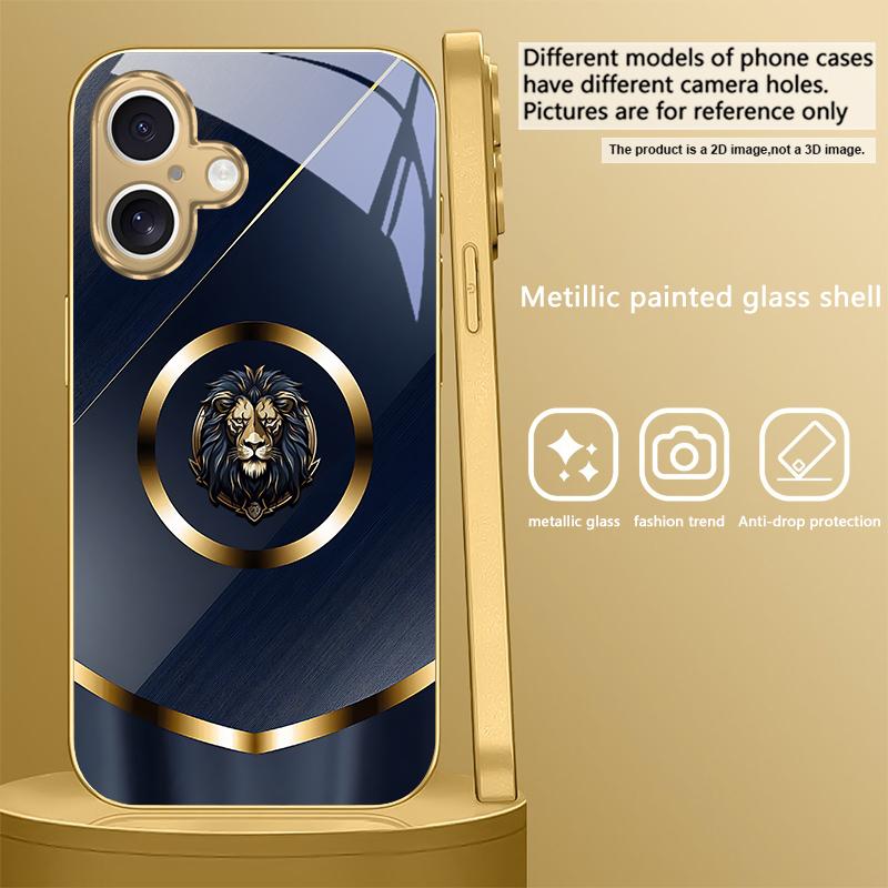 

Роскошная голова тигра Для iPhone 17 Pro Max 16 16E 15 14 13 Plus 12 mini 11 15Pro 17 Air XR X 17ProMax Золотой стеклянный чехол для телефона iPhone 13 mini