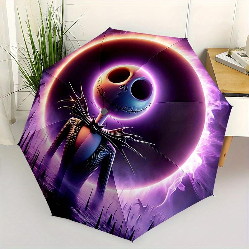 

1 Auto Open Jack Skellington, Nightmare Before Christmas Themed Colorful 8-rib Portable Umbrella for Men and Women, A Compact Commuting Comp