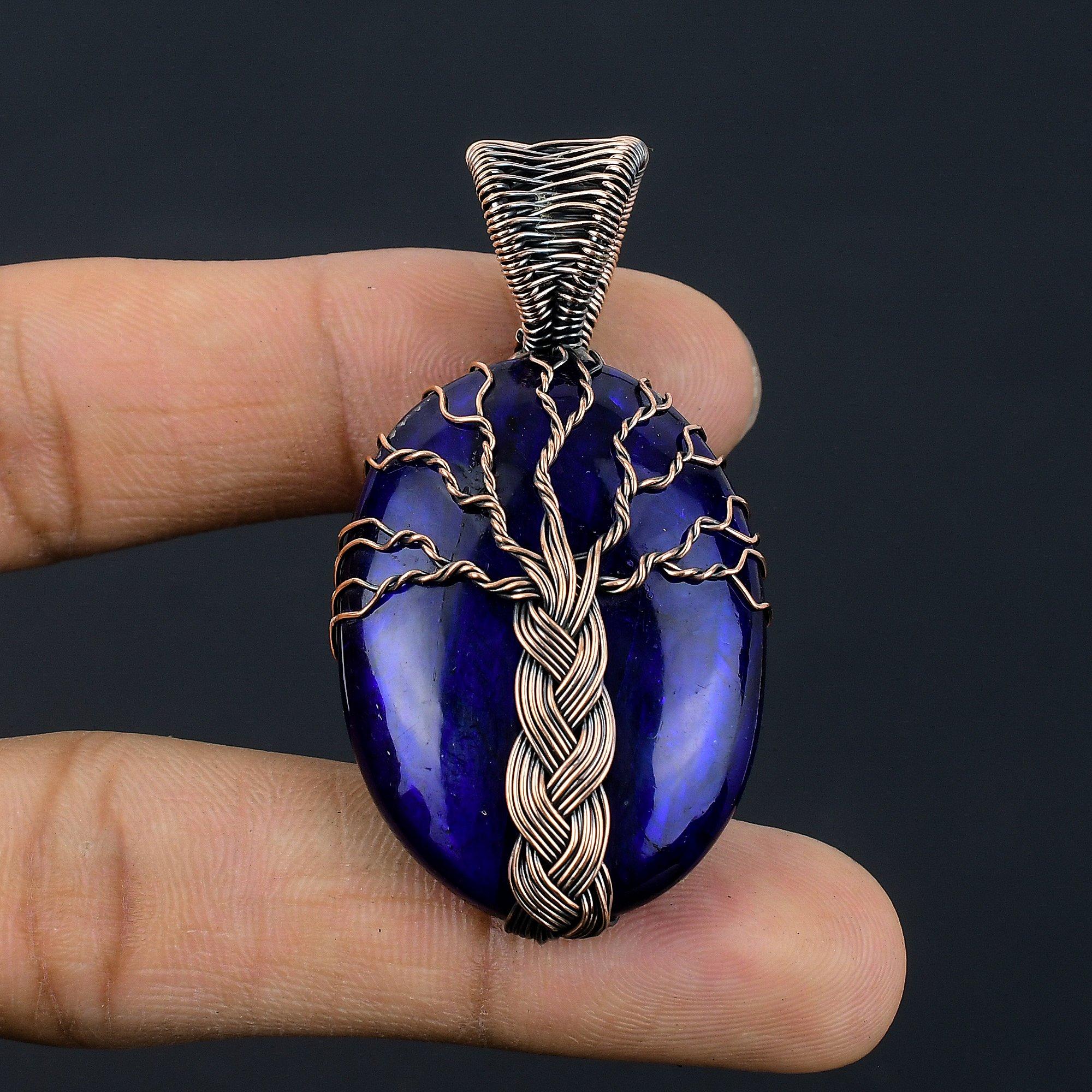 

Подвеска ручной работы из лабрадорита с голубым отблеском, украшения из натуральных драгоценных камней, подвеска, обернутая медной проволокой 999 пробы, для подарка 2.55 Inches