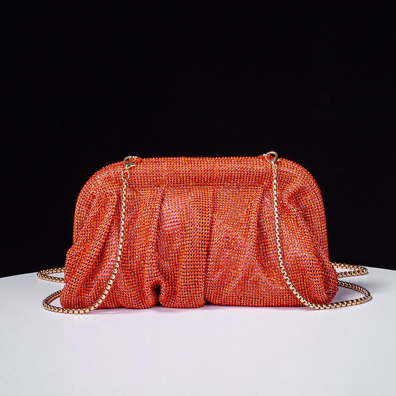 Shiny  Pleated Clutch Evening Bag for Women Chains Dumpling Bags New Folds Crystal Bags Bag