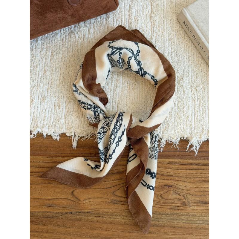 Brown Chain-Print Square Scarf Waist Sash Women Lightweight Stylish Belt Accessory OL Fashion