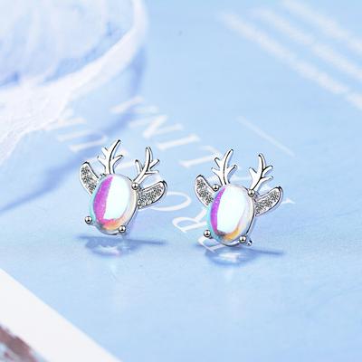 Boucles d'oreilles puces Animaux Cerf Opale Argent Sterling 925 Pour Femmes Boucles Bijoux de Mariage Fille Cadeaux de Noël Oorbellen eh1443