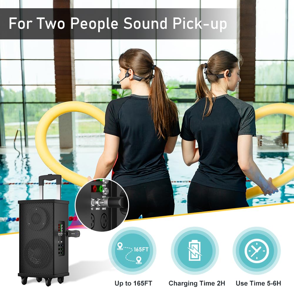 KIMAFUN 2.4G Wireless Fitness Headset Microphone, IP67 Waterproof & Dustproof, Compatible with Two People Simultaneously, Plug & Play, Instant