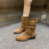 Winter Comfortable/Non Slip Large Thick Heel Midsole Boots Fashion New Round Head Double Buckle Elegant Casual Boots For Women