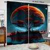 2pcs Set Tree & Planet Design Curtains-polyester Fiber   Machine Washable   Rod-shaped Pocket Can Be Easily Hung-very Suitable