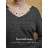 ELLE Grey Studded V-Neck Sweater
