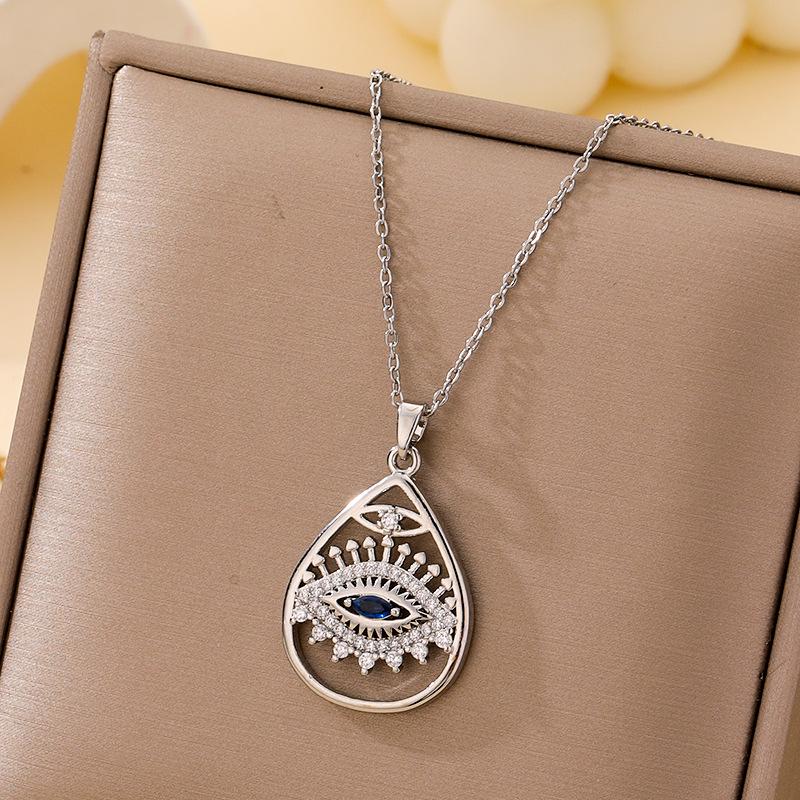 Women's Titanium Steel Blue Evil Eye Pendant Necklace - Light Luxury Clavicle Chain Jewelry