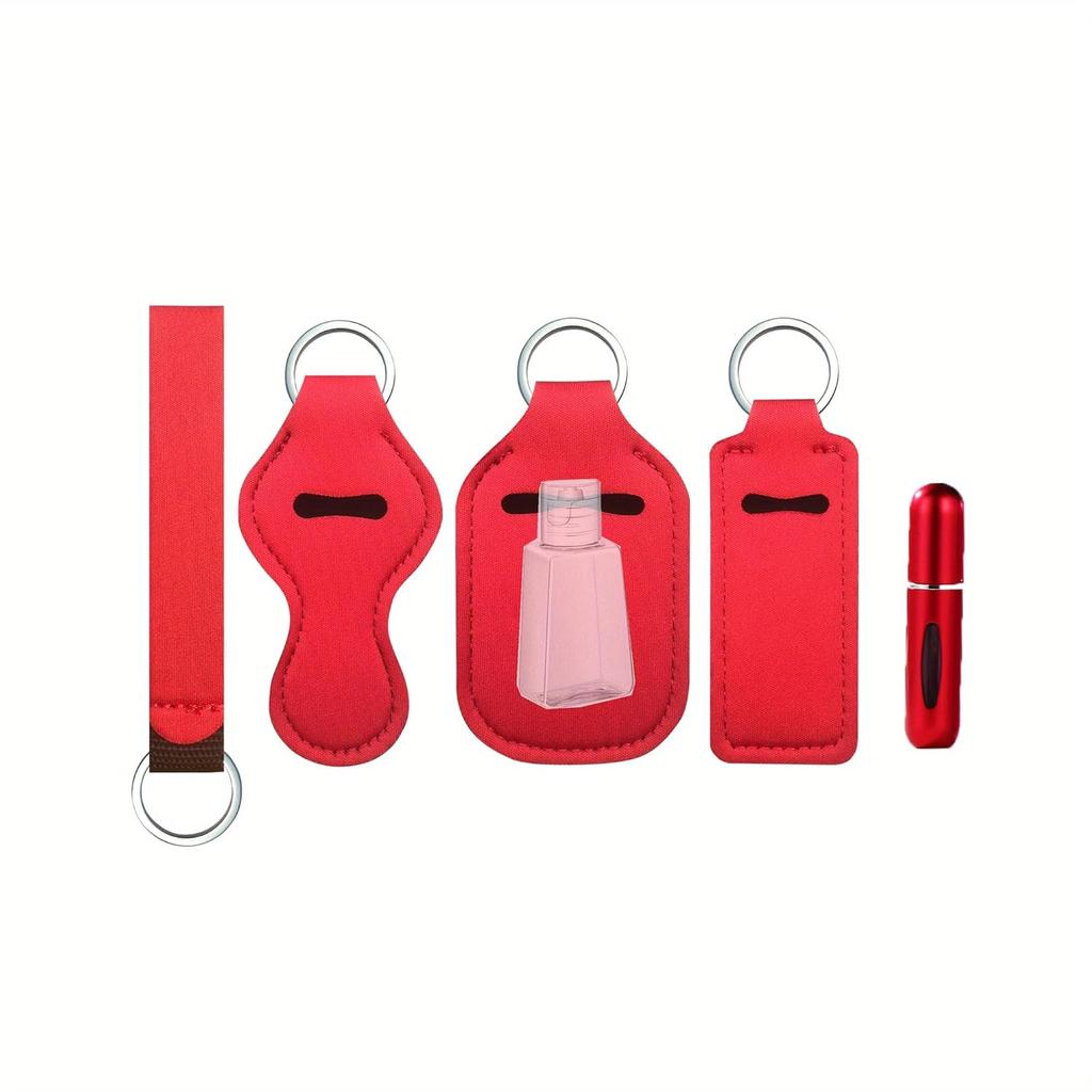 6pcs/set Travel Bottle Chapstick Lanyard Keychain Holders with Lipstick Holder Reusable Lip Balm Pouch Protective Cases