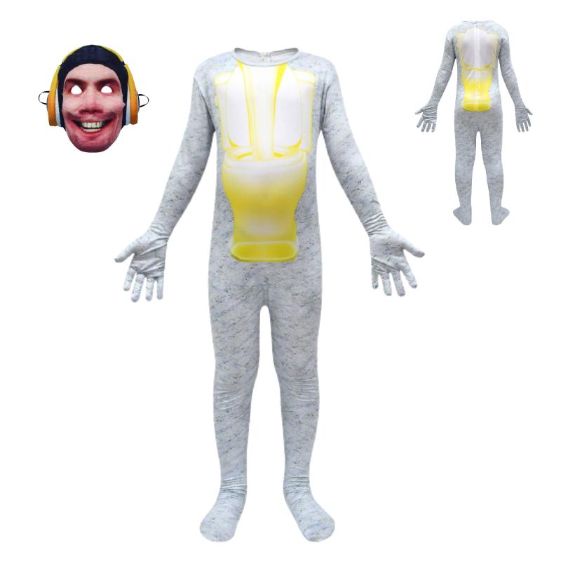 Toilet Kids Skibidi Cosplay Costume Suit Onesie Jumpsuit Mask Halloween Party