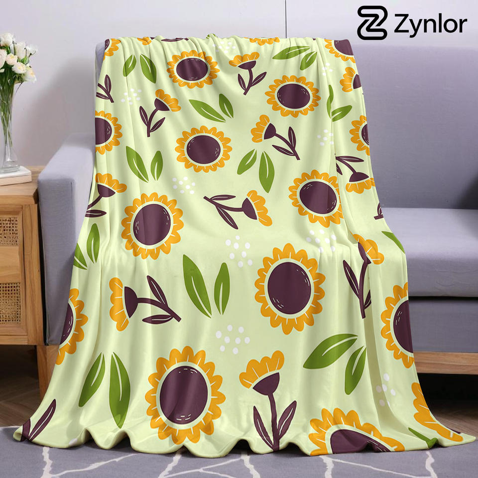 Minimal Sunflower Cartoon Anime Print Flannel Blanket Soft Warm Throw for Kids Bedroom Sofa Bed Christmas Office Car
