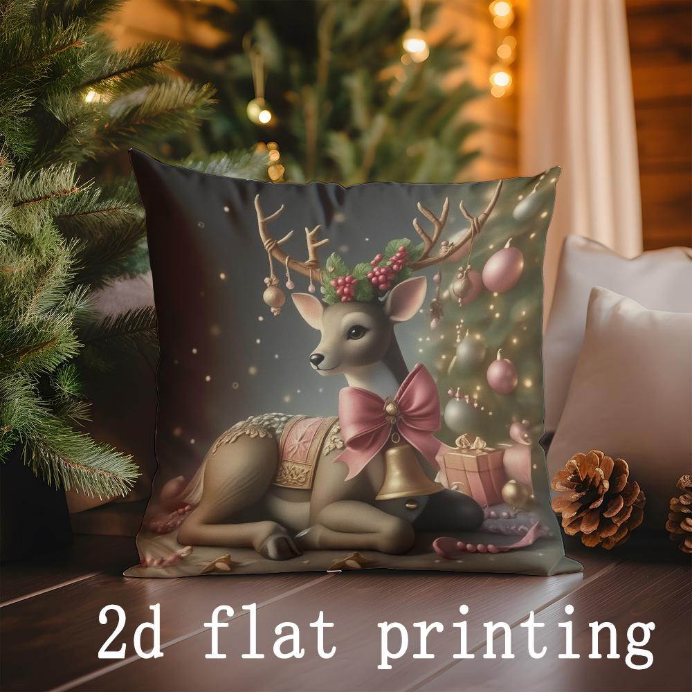 Christmas-themed Cute Animal & Festive Prints Pillow Covers Pattern Cushion Cover Suitable for Sofa Bedroom Car Pillow Cover
