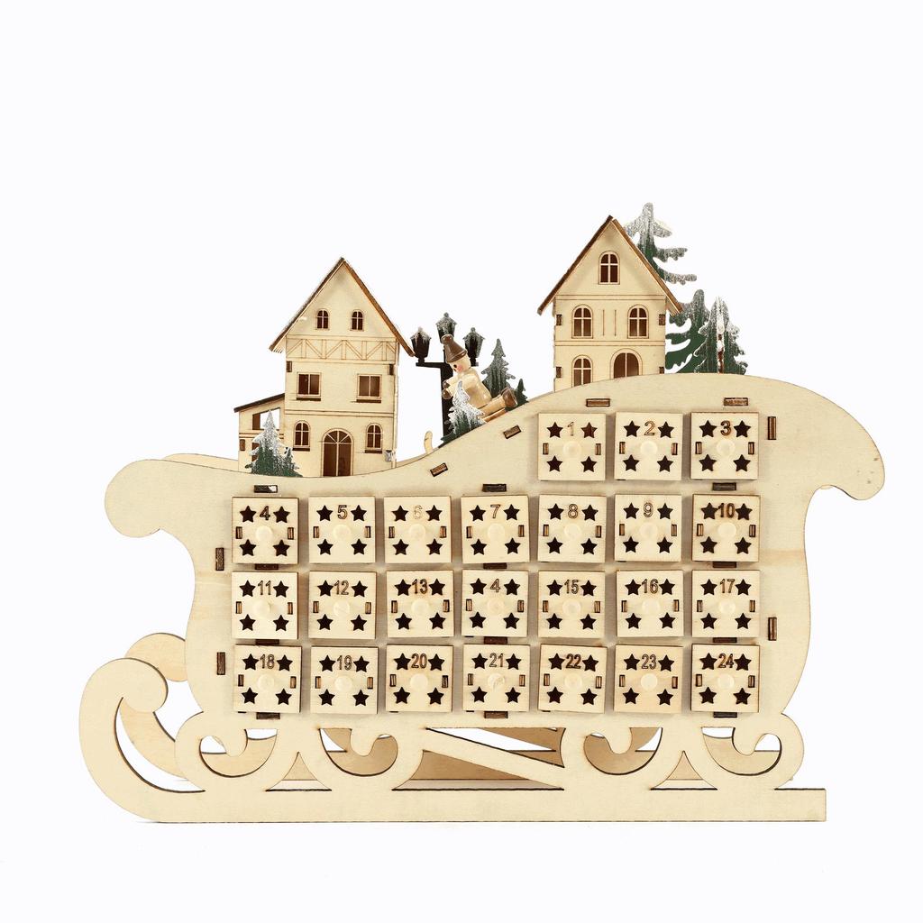 LED Holzschlitten Weihnachts-Countdown-Kalender Ornament