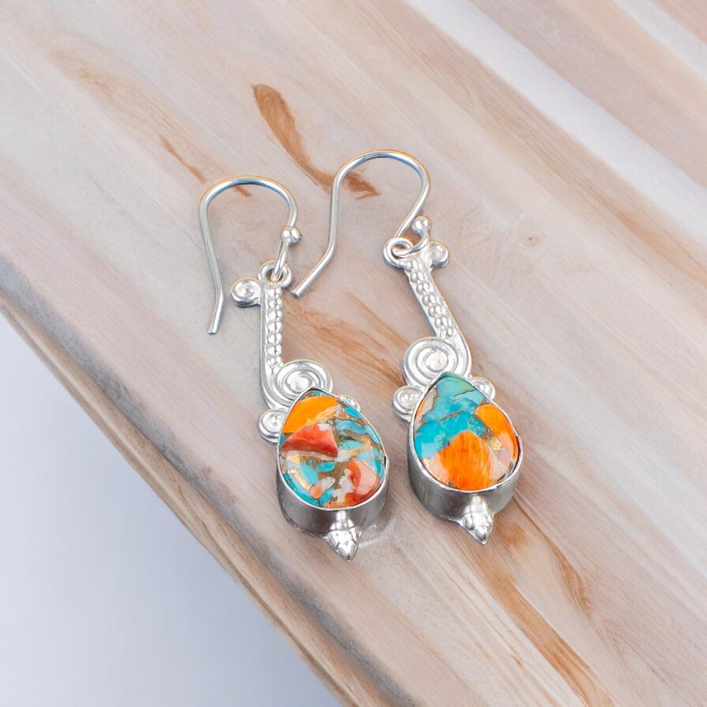 925 Sterling Silver Spiny Oyster Gemstone Elegant Jewelry Earrings For Birthday EE-37-34