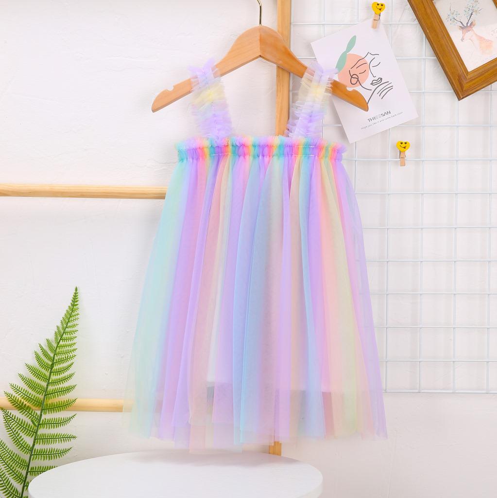 New Girls' Summer Rainbow Mesh Princess Dress & Tutu Skirt