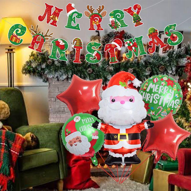 Christmas-themed Balloon Set, Banner, Cartoon Aluminum Film Decoration, Party Santa Claus Scene Arrangement